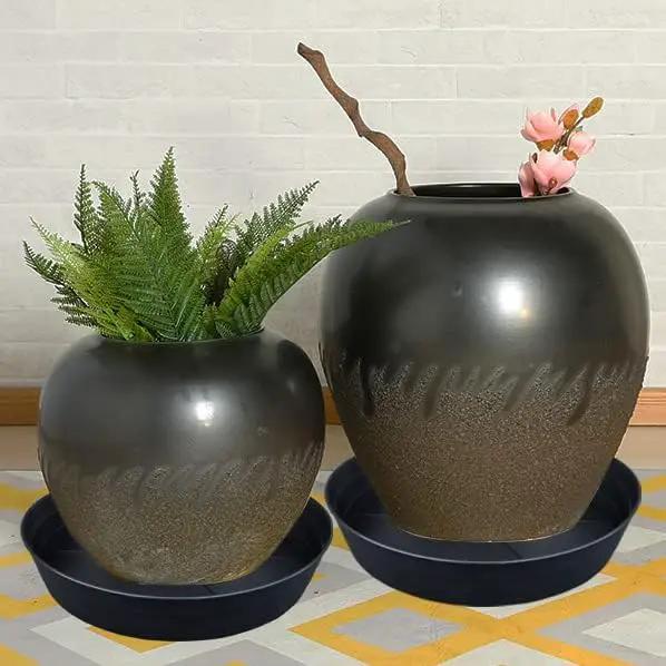 25 Inch Extra Large Planter Saucer, Extra-Deep 4.25 in Black Drip Trays for Flower Pot, Heavy Duty Drainage Tray Indoors No Holes, Plastic Plant Plate Water Catcher for Pots Base 19 20 21 22 in by GreenHaven Gardens