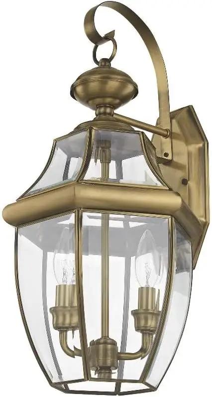 Livex Lighting 2251-07 Monterey 2 Light Outdoor Bronze Finish Solid Brass Wall Lantern with Clear Beveled Glass, 20.25" x 10.5" x 20.25" by GreenHaven Gardens