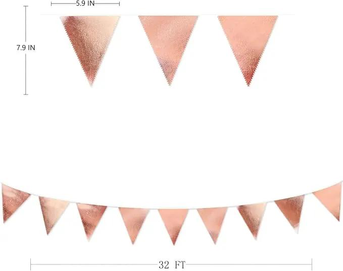 Rose Gold Party Decorations Metallic Fabric Triangle Pennant Banner Blush Pink Flag Bunting Garland for Wedding Birthday Anniversary Bridal Shower Engagement Graduation Hen Party Decorations Supplies by GreenHaven Gardens