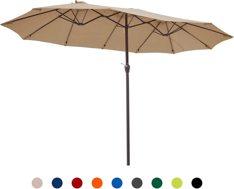 JEAREY 15FT Patio Umbrella Large Outdoor Umbrella Extra Double-Sided Market Umbrella with Crank Handle for Garden, Deck, Backyard and Pool, Beige by GreenHaven Gardens