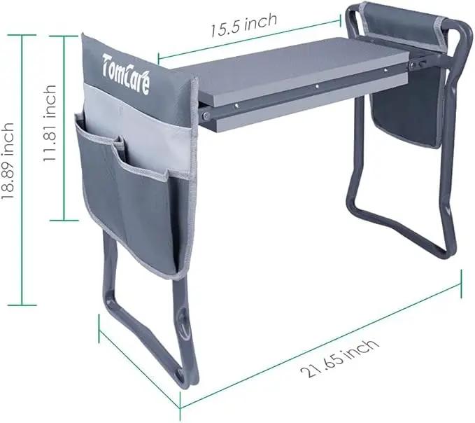 TomCare Garden Kneeler Seat Garden Bench Garden Stools Foldable Stool with Tool Bag Pouch EVA Foam Pad Outdoor Portable Kneeler Christmas Gardening Gifts for Women Men,Large 21.65"x10.62"x18.89",Grey by GreenHaven Gardens