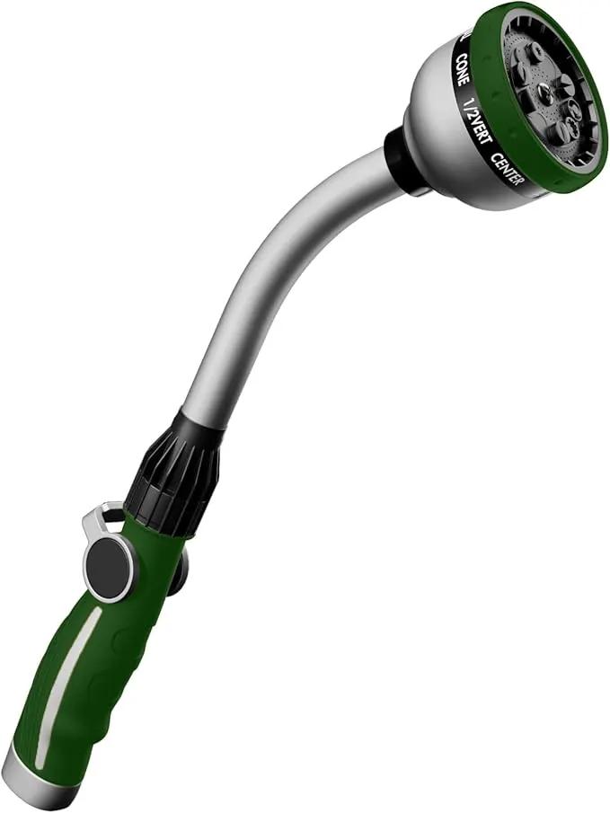 RESTMO Watering Wand Heavy Duty, Metal Garden Hose Wand with 10 Spray Patterns, 15-Inch Long Hose Nozzle Sprayer with Thumb Flow Control, Ideal to Water Hanging Baskets and Shrubs, Green by GreenHaven Gardens