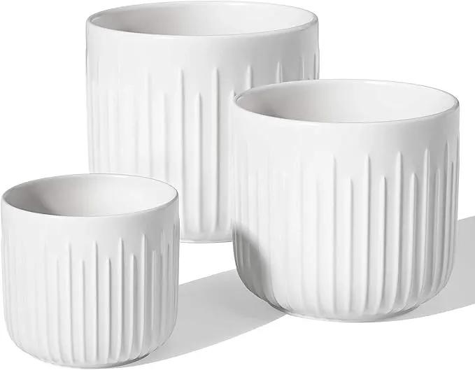 LE TAUCI Ceramic Planters, Set of 3 Plant Pots for Indoor Plants, 8.3+6.9+5.7 inch Flower Pots with Drainage Holes, Medium Cylinder Planters Pot for Indoor House Plants, White by GreenHaven Gardens