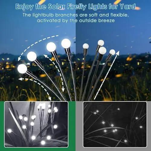 OZS 8Pack 64LED Solar Garden Lights - Solar Lights Outdoor, Solar Firefly Lights, Solar Swaying Light, Sway by Wind, Solar Fairy Lights Waterproof for Garden Patio Pathway Decoration(Cool White) by GreenHaven Gardens