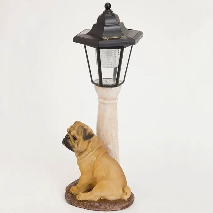 Bits and Pieces-Solar Light Fawn Pug-Solar Powered Garden Lantern - Resin Dog Sculpture with LED Light by GreenHaven Gardens