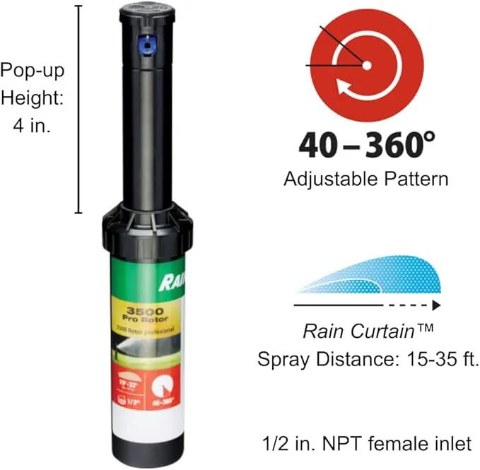 Rain Bird CP3504PC Pro Rotor with Rain Curtain Nozzle Set, 40° - 360° Pattern, 15' - 35' Spray Distance by GreenHaven Gardens