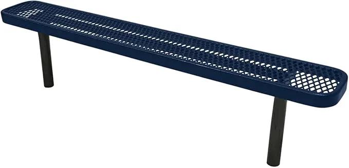 Heavy-Duty Outdoor Bench Thermoplastic Coated, Expanded Metal, Commercial-Grade Seating, Made in America (Inground Without Back, 6 Ft, Textured Dark Blue) by GreenHaven Gardens