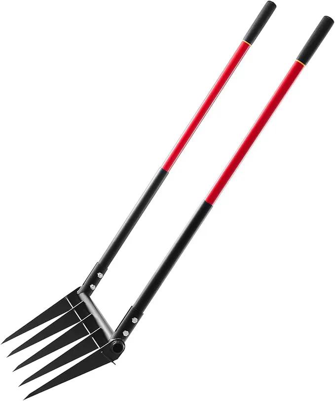 VEVOR Broad Fork, 5-Tine Pitchfork with Dual Fiberglass Handles, Heavy Duty Garden Fork, Ergonomic U-Shaped Design Broadfork Hand Tiller, Gardening Tool for Composting Transplanting Aeration by GreenHaven Gardens
