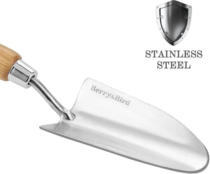 Stainless Steel Trowel, Garden Small Flower Hand Shovel, Potting Soils Scoop with Wood Handle, Gardening Bonsai Tools for Transplanting Digging Weeding Planting by GreenHaven Gardens