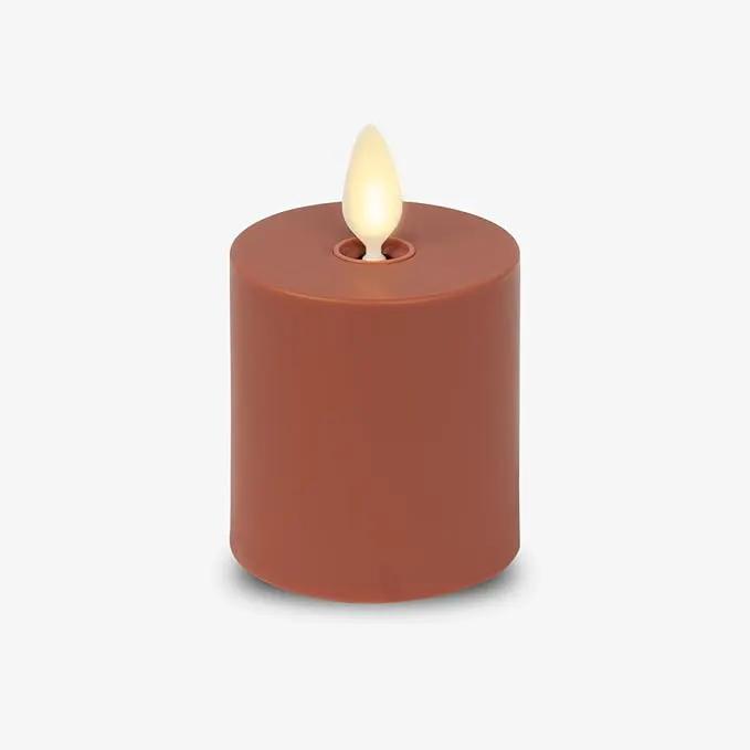 Luminara Outdoor Votive Flameless LED Candle, Baked Clay 2" x 3.2", Moving Flame Battery Operated Timer Remote Ready IPX4 Matte Plastic Finish by GreenHaven Gardens