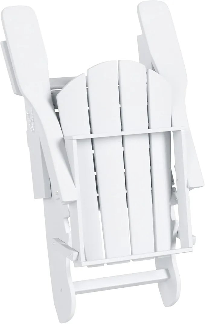 WO Home Furniture Adirondack Chair Table Set of 2 PCS Outdoor Folding Chair w Side Table Weather/UV Resistant for Lawn, Garden, Bon Fire, Balcony (White) by GreenHaven Gardens