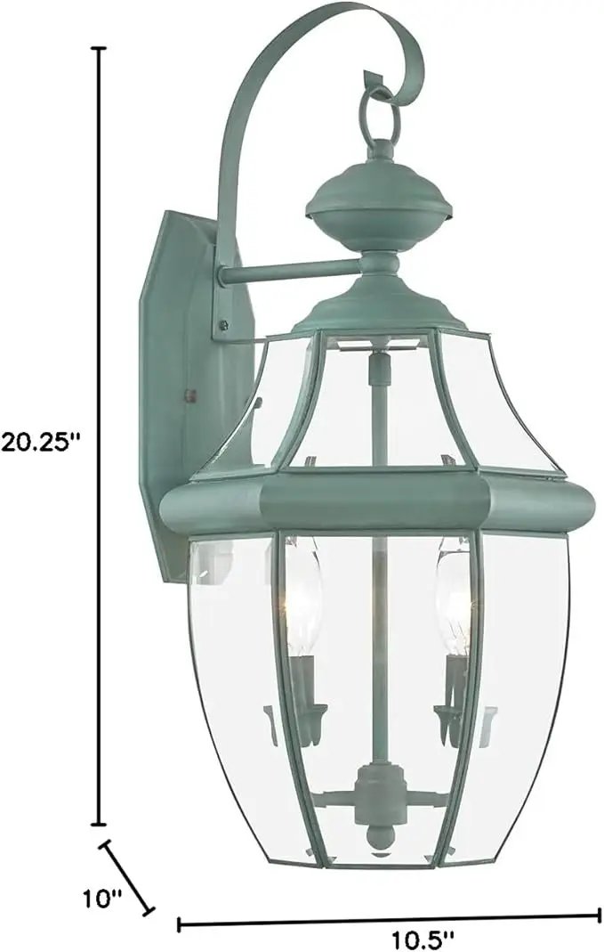 Livex Lighting 2251-06 Outdoor Wall Lantern with Clear Beveled Glass Shades, Verdigris by GreenHaven Gardens