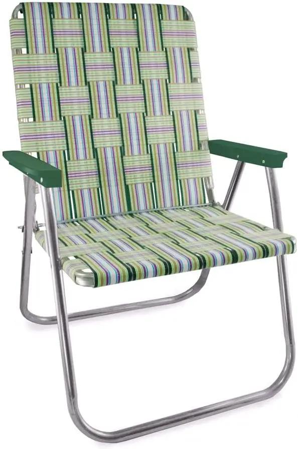 Lawn Chair USA Folding Aluminum Outdoor Patio Lawn Chair | Heavy-Duty Webbed Chairs for Camping, Sports, Beach, Yard & Tailgating | Lightweight Portable | Magnum - Spring Fling with Green Arms by GreenHaven Gardens