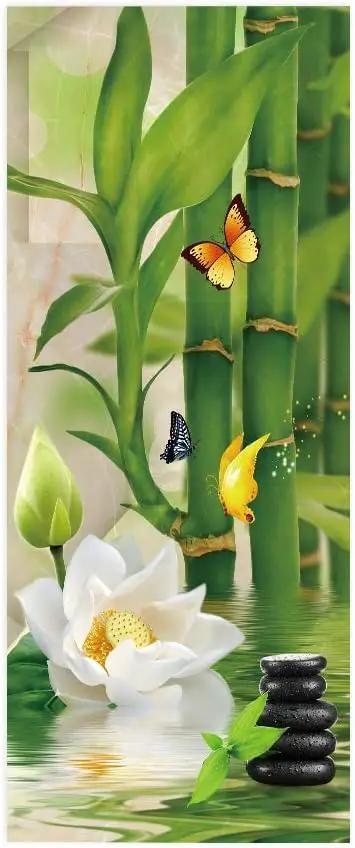 3D Bamboo Door Stickers - Peel & Stick - Waterproof & Washable - Matt Finish - Modern Style - Green - Bamboo Floral - 37.4" x 82.7" by GreenHaven Gardens