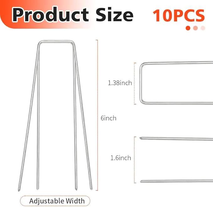 Landscape Staples, Galvanized Garden Stakes, Plant Cover Staples, 10 Pack 6 Inch 11 Gauge Garden Staples, Anti-Rust Ground Sod Pins Lawn Yard Stakes for Securing Weed Fabric Irrigation Tubing by GreenHaven Gardens