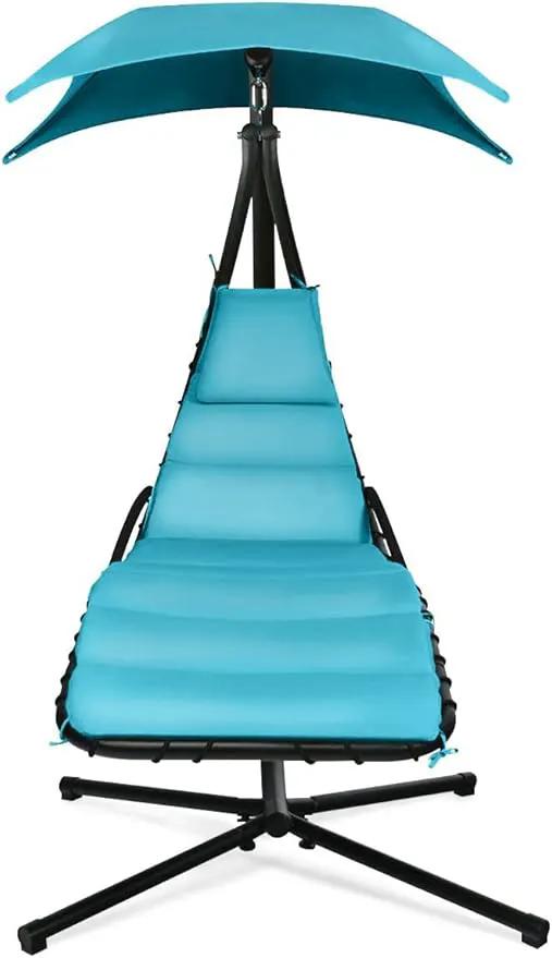 Weatherproof Replacement Cushion Pad and Umbrella for Hanging Lounge Chair Outdoor Chaise Hanging Hammock Chair - Long-Lasting, Fade-Resistant, Quick-Dry, Outdoor Lounge Replacement Set (Light Blue) by GreenHaven Gardens