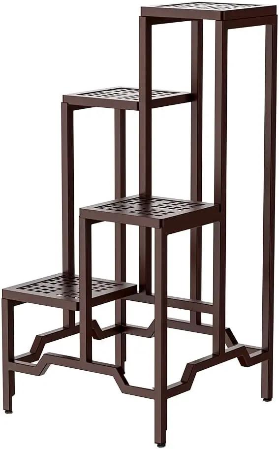 Plant Stand - Aluminum Indoor/Outdoor Flower Rack, Waterproof & Rust-Proof, Stable Support for Pots, Perfect for Living Room, Balcony, Garden, and Office (Brown, 4 Tier) by GreenHaven Gardens