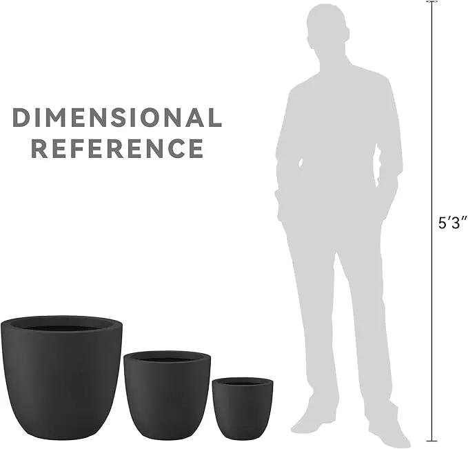 Kante 18",14",10" Dia Concrete Round Planters (Set of 3), Outdoor Indoor Large Planter Pots with Drainage Hole and Rubber Plug for Home Patio Garden, Black by GreenHaven Gardens