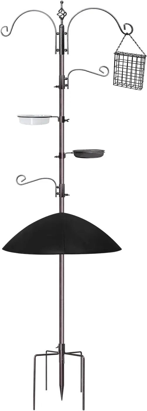 Bird Feeder,91in 4 Hook Bird Feeder Pole with Squirrel Baffle,Bath and Mesh Tray,Steel Multi-Feeder Kit Stand for Attracting Wild Birds, Easy Assembly for Courtyards (Weld, Black 91IN) by GreenHaven Gardens