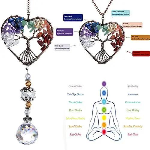 H&D HYALINE & DORA Suncatcher Window Hanging Tree of Life Heart Shaped Crystal Ball Prism Drop Pendant by GreenHaven Gardens