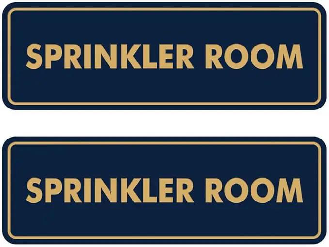 Signs ByLITA Standard Sprinkler Room Sign (Navy Blue/Gold) - Medium 2 Pack by GreenHaven Gardens