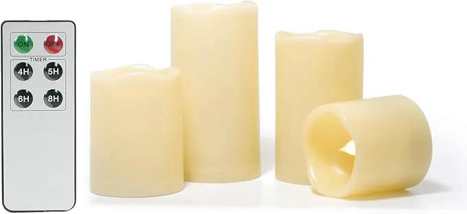 CANDLE CHOICE Outdoor Battery Operated Flameless Candles with Remote & Timer Waterproof Plastic Realistic Flickering Fake Electric LED Pillars for Lantern Garden Wedding Christmas Decorations 4 Pack by GreenHaven Gardens