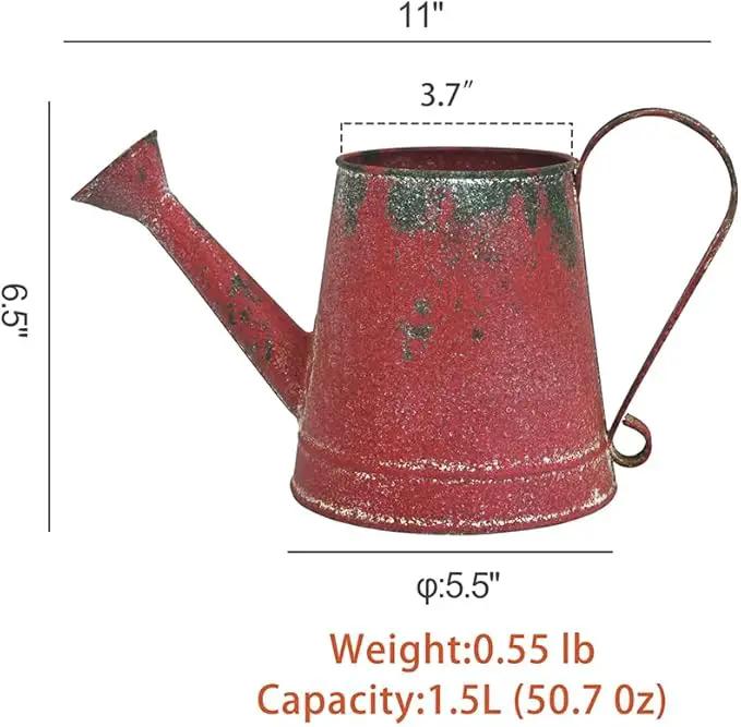 Cute Small Watering Can Indoor Plants Garden Metal Decorative Watering Cans for Outdoor Plants Bonsai Outdoor Garden Flower Decorative (Red, 1.5L, 50.7 Oz) by GreenHaven Gardens