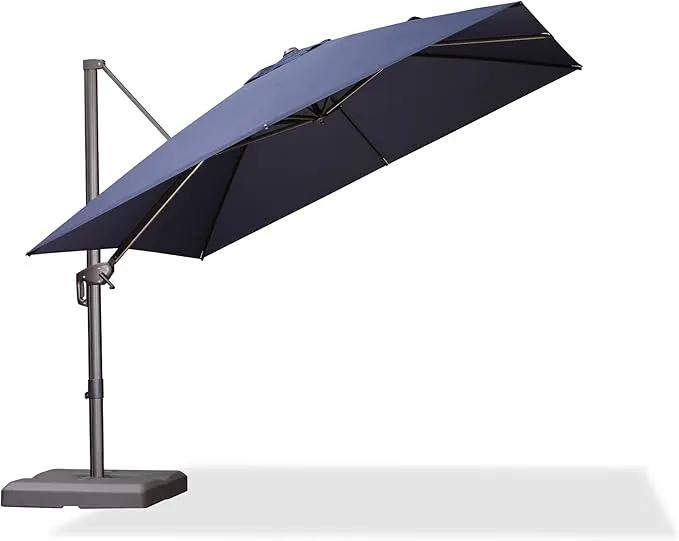 PURPLE LEAF 10 Feet Patio Cantilever Umbrella Square Outdoor Umbrella with 360° Rotation and Aluminum Offset Hanging for Garden Backyard Pool, Navy Blue by GreenHaven Gardens