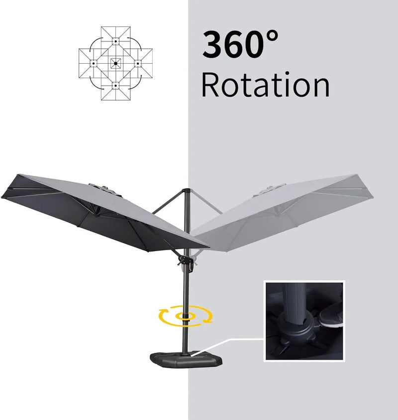 PURPLE LEAF 10' X 13' Patio Umbrella Outdoor Cantilever Rectangle Umbrella Aluminum Offset Umbrella with 360-degree Rotation for Garden Deck Pool Patio Light Grey by GreenHaven Gardens