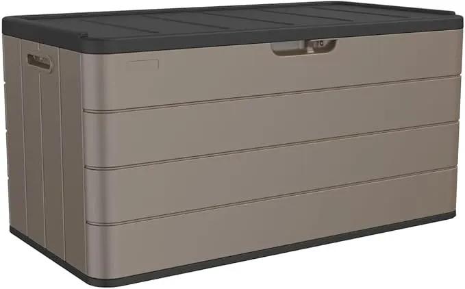 100 Gallon Plus Resin Deck Box, Waterproof Outdoor Storage Bin for Patio Furniture, Pool Accessories, and Garden Tools, Lockable & UV-Resistant, Brown by GreenHaven Gardens