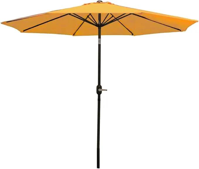 Sunnydaze Outdoor Patio Umbrella - Polyester Table Market Umbrella with Push-Button Tilt and Crank - 8 Sturdy Ribs - Gold - 9ft by GreenHaven Gardens