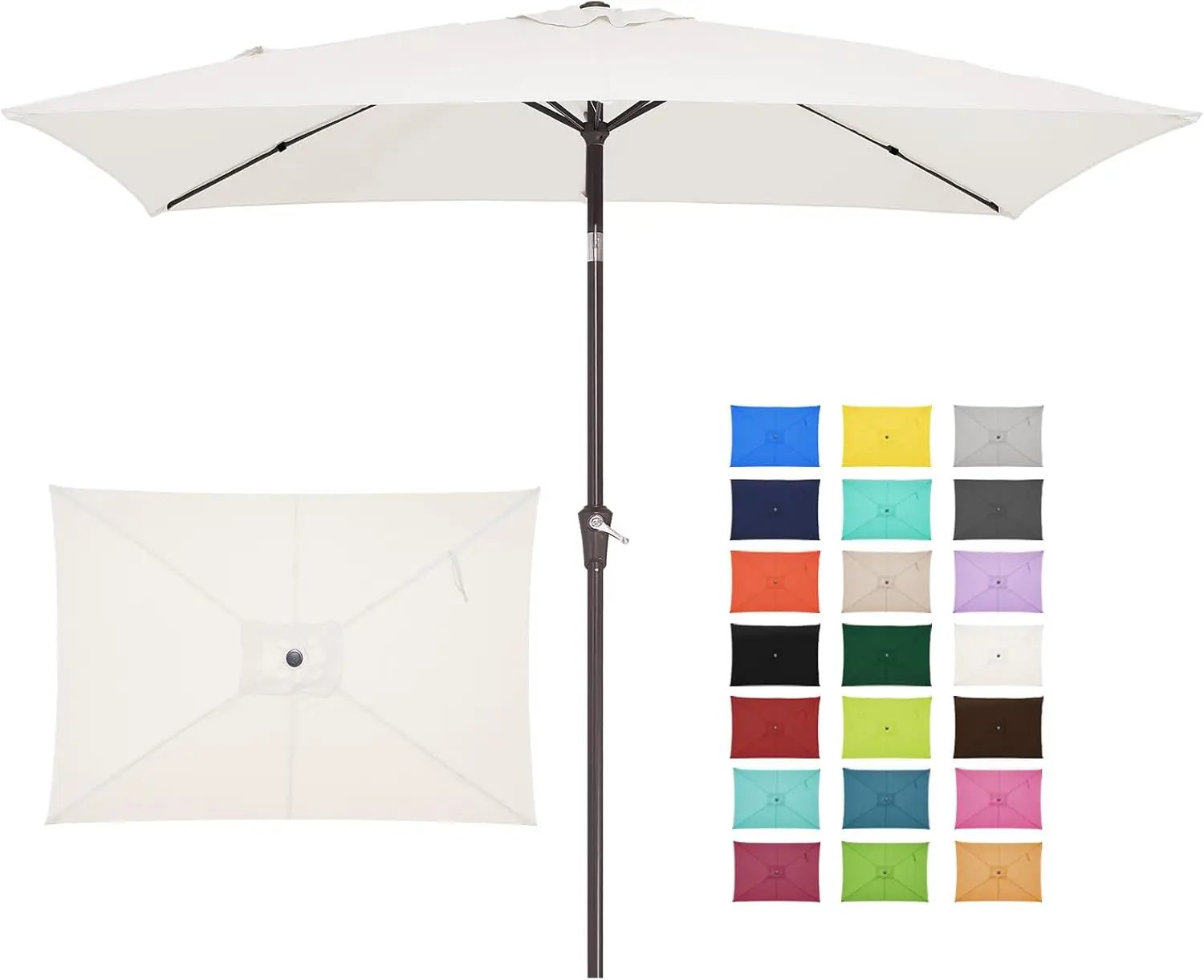 JEAREY 6.5x10 ft Rectangular Patio Umbrellas Outdoor Market Umbrella with Push Button Tilt and Crank, Rectangle Table Umbrella 6 Sturdy Ribs UV Protection for Pool Garden Backyard Deck, Cream-White by GreenHaven Gardens