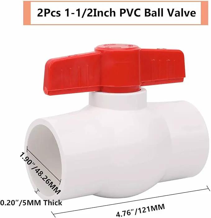 2Pcs 1-1/2" PVC Ball Valve Water Pipe Shut-off Valve Socket with Red T-Handle for Cold Water Supply lines, Irrigation Pipe fitting System(Socket x Socket), Schedule 40 by GreenHaven Gardens