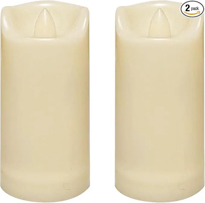 CANDLE CHOICE Waterproof Outdoor Battery Operated Flameless Candles with Auto Timer Flickering Plastic Resin Electric LED Slim Pillar Lights for Lantern Patio Garden Wedding Decorations 2”x4” 2 Pack by GreenHaven Gardens