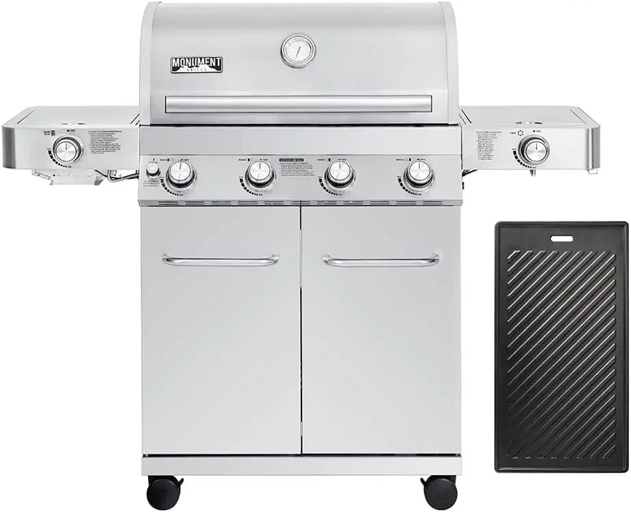 Monument Grills Larger 4-Burner Propane Gas Grills Stainless Steel with Cooking Plate(2 items) by GreenHaven Gardens