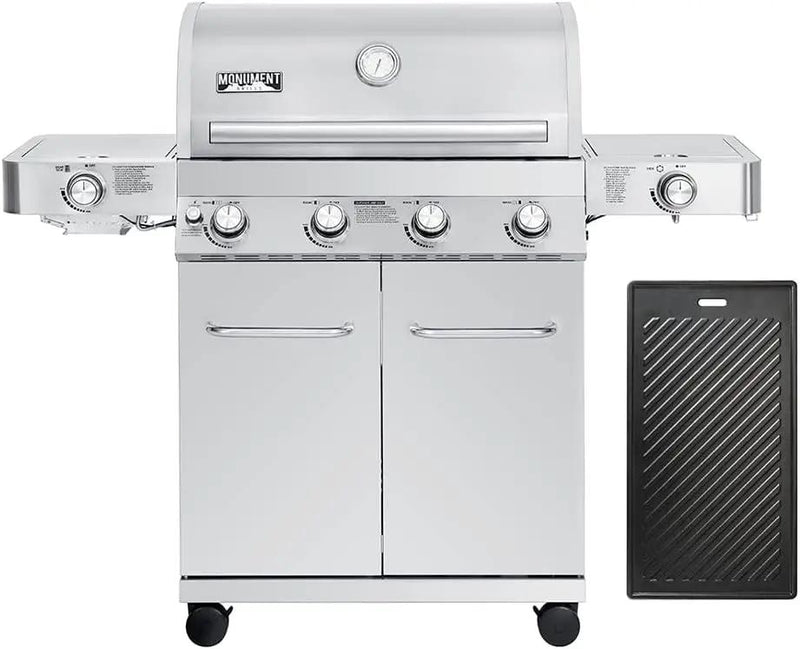 Monument Grills Larger 4-Burner Propane Gas Grills Stainless Steel with Cooking Plate(2 items) by GreenHaven Gardens
