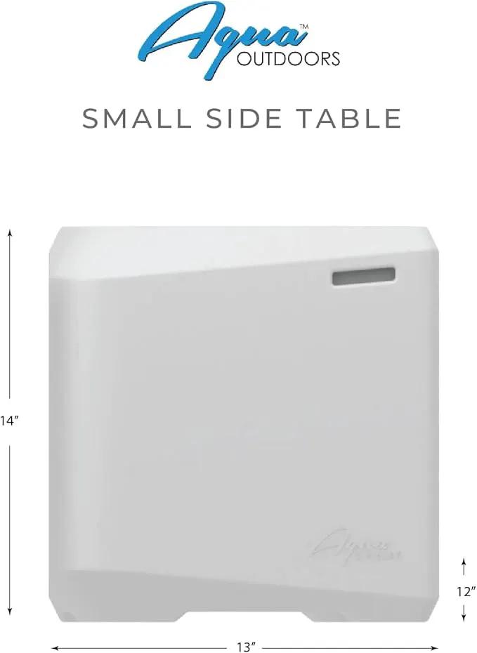 Classic White - Small Side Table – Designed for Shallow Shelves Up to 10” – Aqua Outdoors – Compatible with All Pool Types - Inside Pool, Sun Shelf & Patio Surfaces by GreenHaven Gardens