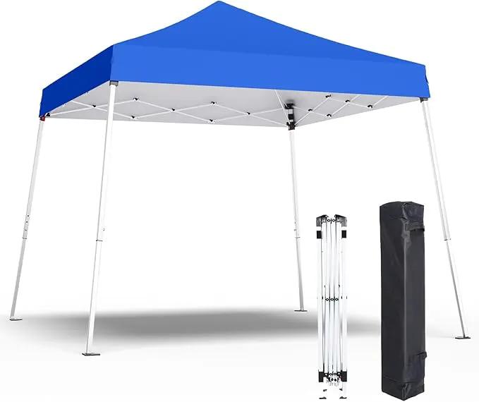10x10 Pop Up Canopy, 300D Silver Coated Blue Fabric Outdoor Gazebo, Beach Tent Slant Legs with Storage Bag,Easy Up Sun Shade Shelter Tents with 8x8 Top Cover for Patio,Party by GreenHaven Gardens
