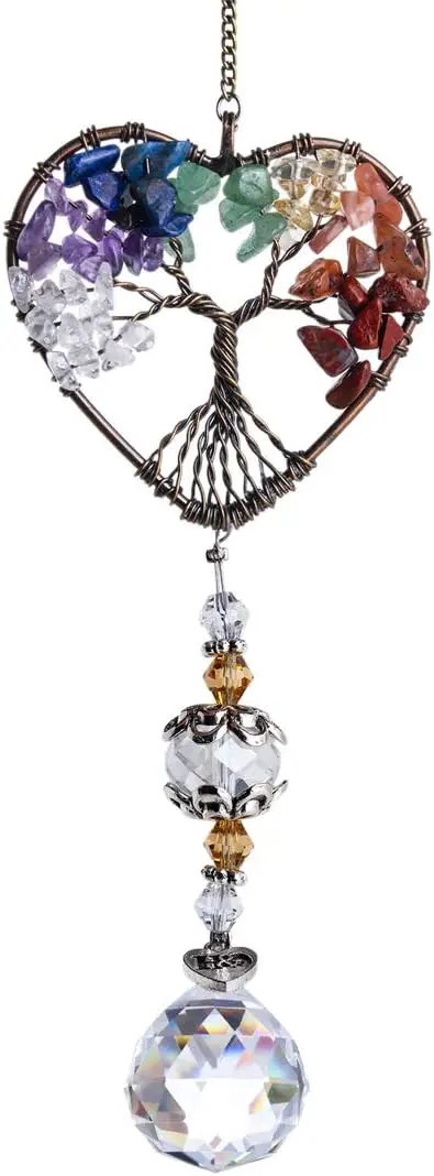 H&D HYALINE & DORA Suncatcher Window Hanging Tree of Life Heart Shaped Crystal Ball Prism Drop Pendant by GreenHaven Gardens