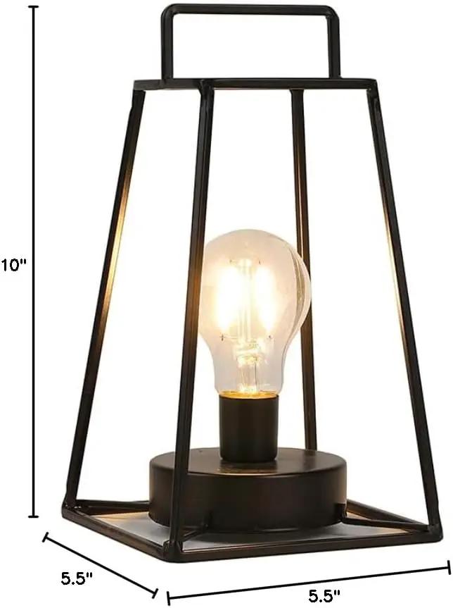 JHY DESIGN Retro Style Geometric Table Lamp 10''High Simple Iron Art Cordless Lamp Battery Powered Lamp with 6-Hours Timer Feature Cage Wireless Lamp for Balcony Party Indoor Outdoor(Short, Black) by GreenHaven Gardens