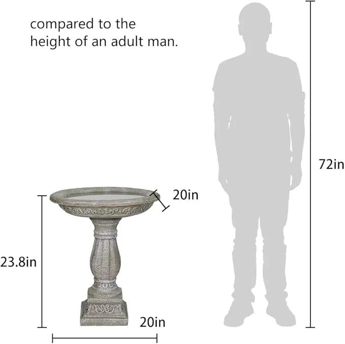 20”Dia.X 23.8”Tall Outdoor Birdbath with Pedestal - Modern Garden Birdbaths Outdoor Decor for Bird Spa & Birdfeeder, Floor Bird Baths for Garden Patio, Yard, Lawn by GreenHaven Gardens
