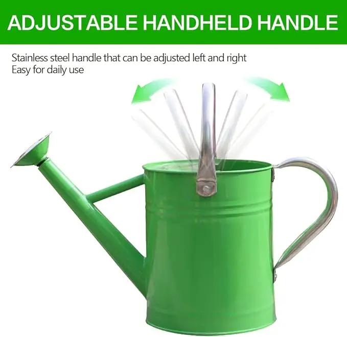 Metal Watering Can, One Gallon Watering Cans Stainless Steel for Outdoor Indoor Garden Plants Watering (Stainless Steel Handle Green) by GreenHaven Gardens