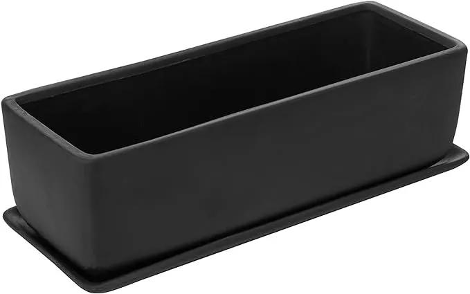 MyGift 14 Inch Matte Black Ceramic Indoor Plant Pot Succulent Planter, Decorative Flower Planter with Drainage Hole and Removable Tray by GreenHaven Gardens