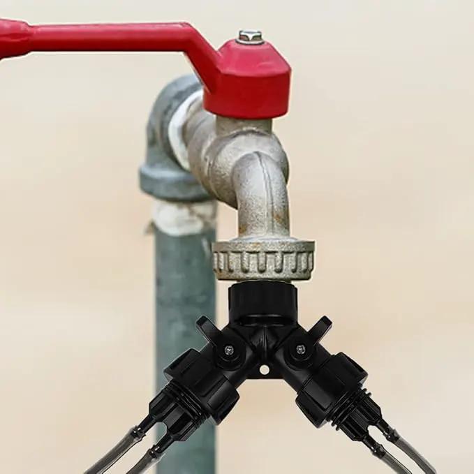 1/4 Inch Drip Irrigation Tubing to Faucet Adapter Connector, 2 Way Y Splitter for 3/4" Inch Garden Hose to 1/4 Inch Drip Irrigation Hose by GreenHaven Gardens