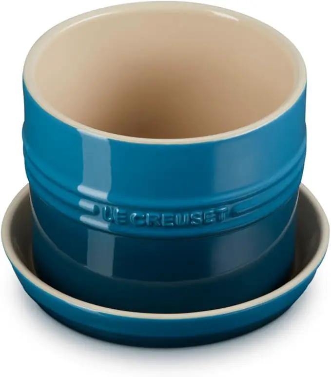 Le Creuset Stoneware Herb Planter, 5.5 Inches, Deep Teal by GreenHaven Gardens