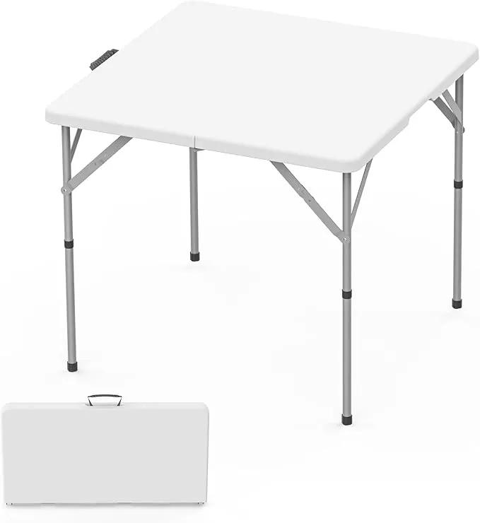HLPB 34'' Square Folding Card Table, Fold-in-Half Portable Dining Table with Handle and Safety Lock, Foldable Plastic Dining Table Indoor Outdoor for Camping, Picnic and Party Event, White by GreenHaven Gardens