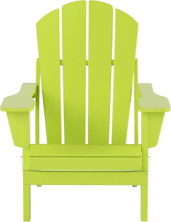 WO Home Furniture Adirondack Chairs Table Set of 3 PCS Outdoor Folding Chairs Coffee Table Weather/UV Resistant for Lawn, Garden, Bon Fire, Balcony (Lime) by GreenHaven Gardens