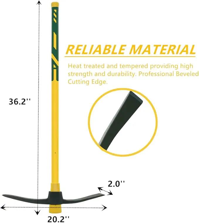 GloriousAMC Heavy Duty Mattock, 36" Fiberglass Handle, Yellow, Steel, Multipurpose Garden Tool, Chopping Soil, Gardening by GreenHaven Gardens