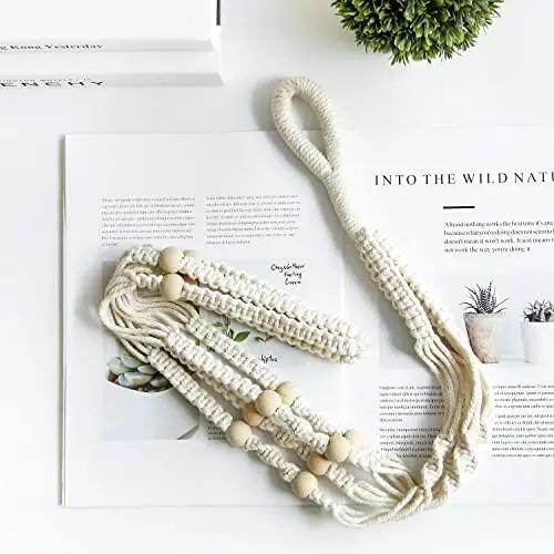 32inch Macrame Plant Holder,Indoor Hanging Planters with Wood Beads No Tassels Boho Home Decor (Ivory) by GreenHaven Gardens