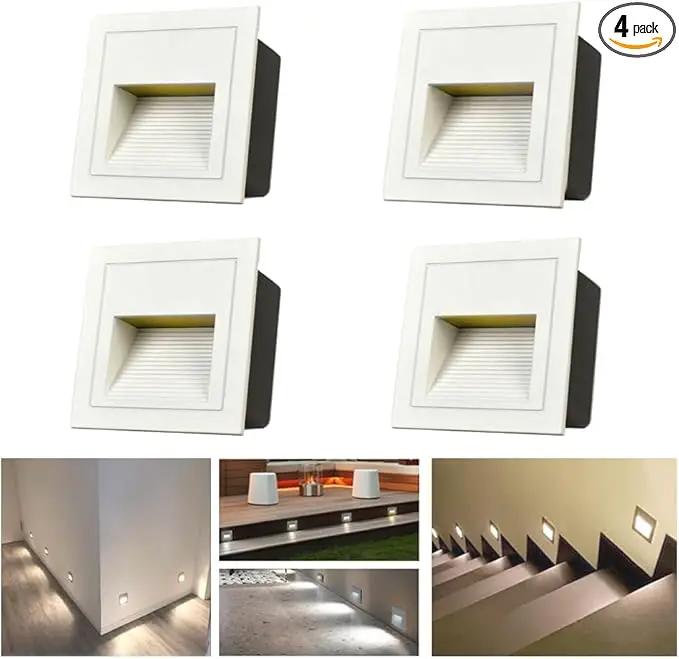 4Pcs 3W LED Step Light, Cool White 6000K IP65 Waterproof Recessed Wall Light, Stair Light Staircase Light Lighting lamp, Inside Outside Garden Balcony Corridor, Aluminum, 120V White by GreenHaven Gardens